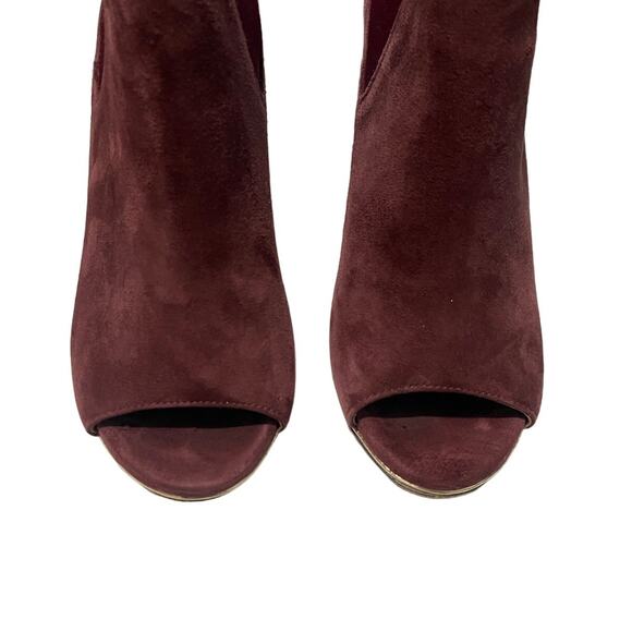 Coach Burgundy Suede Peep Toe Booties Size 7B Elastic Gore -‎ Chic Pull-On Style - Picture 5 of 9